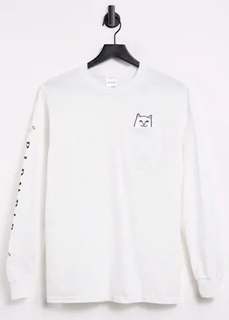 Белый лонгслив с карманом и принтом RIPNDIP Lord Nermal