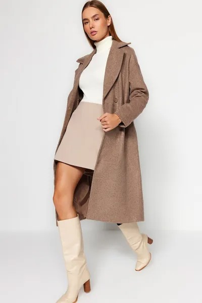 Двубортное пальто оверсайз Trendyol, коричневый