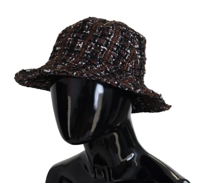 DOLCE - GABBANA Шляпа Акриловая коричневая твидовая клетчатая кепка Fedora Trilby s. 57 / С 380 долларов США
