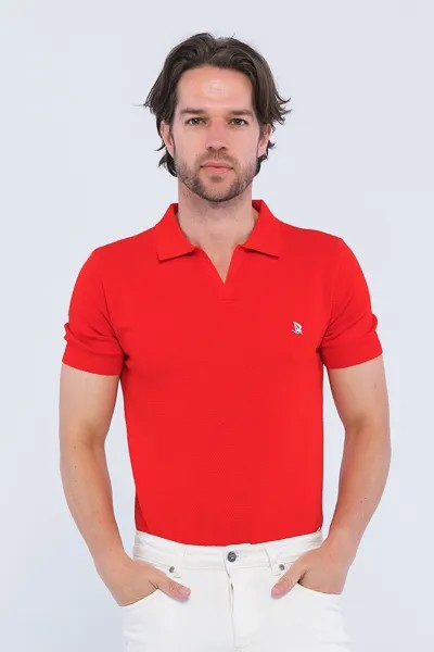 Тисненая футболка с воротником Giorgio Di Mare, красный