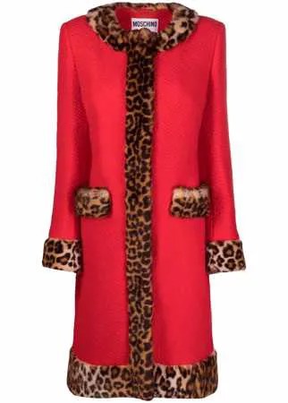Moschino однобортное пальто с леопардовыми вставками