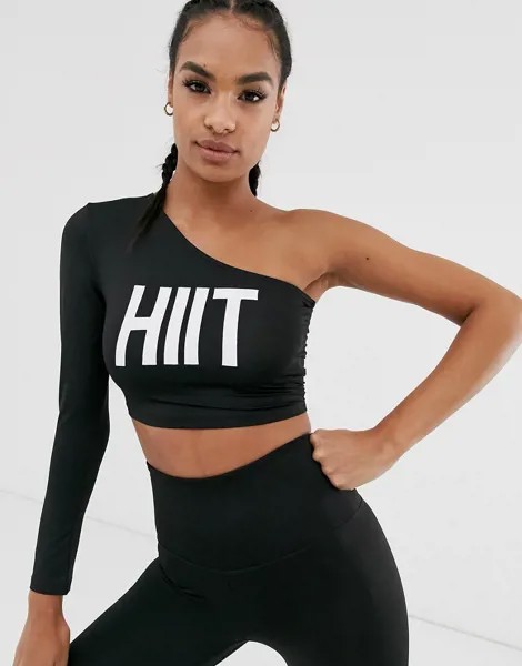 Черный лонгслив на одно плечо HIIT