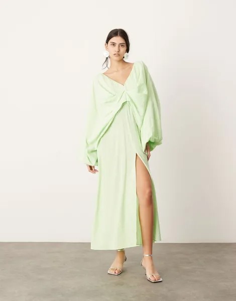 Зеленое платье макси с драпировкой и v-образным вырезом ASOS EDITION