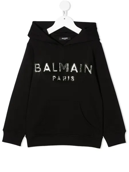 Balmain Kids худи с длинными рукавами и нашивкой-логотипом