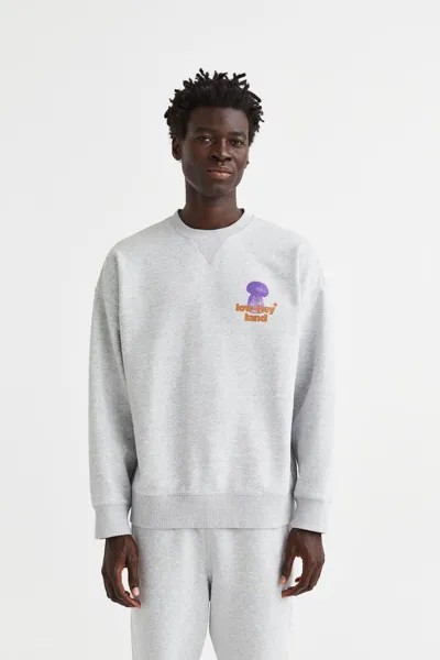 Хлопковая толстовка оверсайз H&M, светло-серый меланж/сдержанная земля