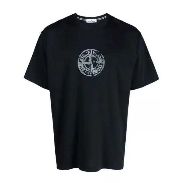 Футболка navy logo-print cotton t-shirt Stone Island, синий