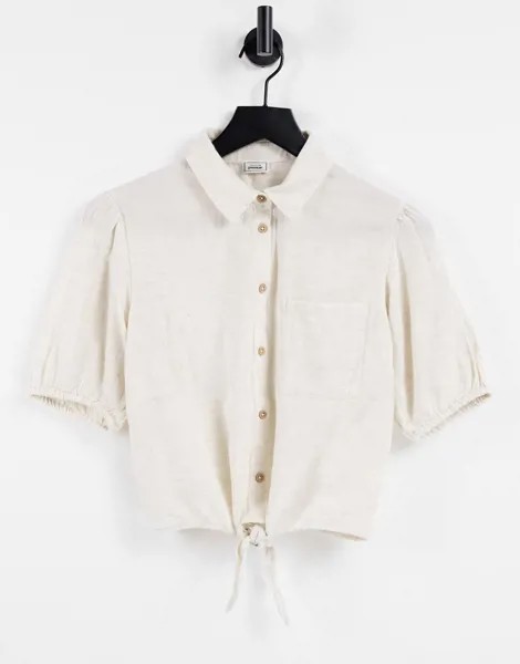 Бежевая рубашка с коротким рукавом и завязками Pimkie-Светло-бежевый цвет