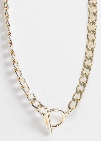 Золотистое ожерелье из цепочки с крупными звеньями и T-образной застежкой ASOS DESIGN Curve-Золотистый