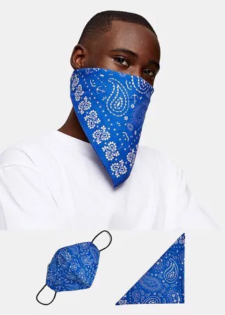 Темно-синие маска для лица и бандана с принтом пейсли Topman Roman Kemp-Голубой