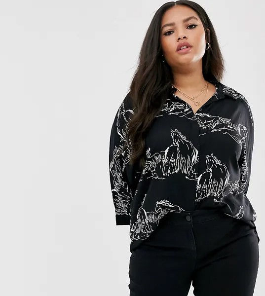 Oversize-рубашка с длинными рукавами и абстрактным принтом ASOS DESIGN Curve-Мульти