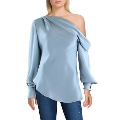 Jonathan Simkhai Женская голубая блузка Alice с драпировкой и длинными рукавами, топ L BHFO 8494