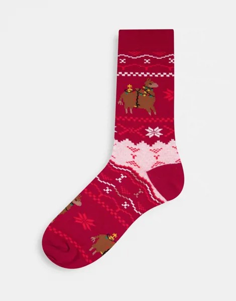 Новогодние красные носки до щиколотки с узором Фэйр-Айл ASOS DESIGN-Красный