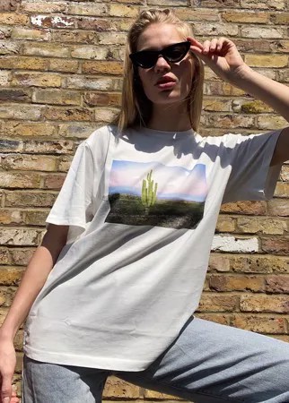 Светлая oversized-футболка из органического хлопка с пальмовым принтом & Other Stories-Белый