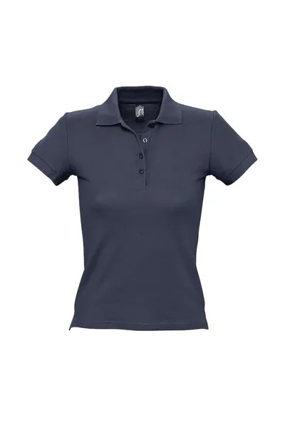 Рубашка поло из хлопка с короткими рукавами People Pique SOL'S, темно-синий