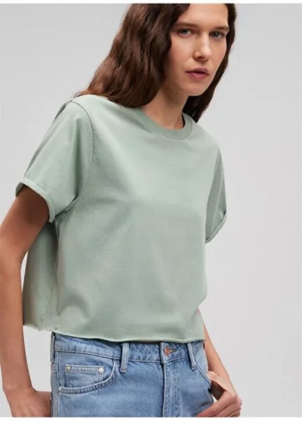 Зеленая женская футболка с круглым вырезом M168220-71477-ROUND NECK SHORT CO Mavi, зеленый