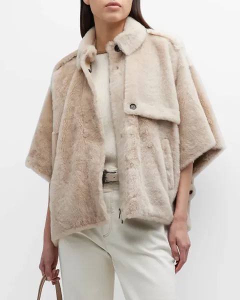 Куртка-накидка из овчины с подкладкой из велюровой замши Brunello Cucinelli