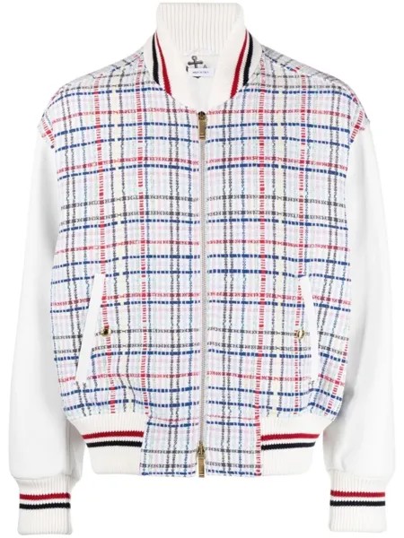 Thom Browne gingham-check bomber jacket, белый