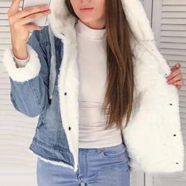 Красивая популярная женская джинсовая куртка с мехом Зимние джинсы теплая бархатная куртка с капюшоном женская меховой воротник мягкие пальто ветровка