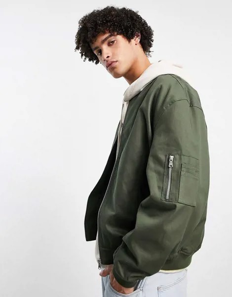 Темно-зеленый бомбер в стиле oversized с карманом MA1 ASOS DESIGN-Зеленый цвет