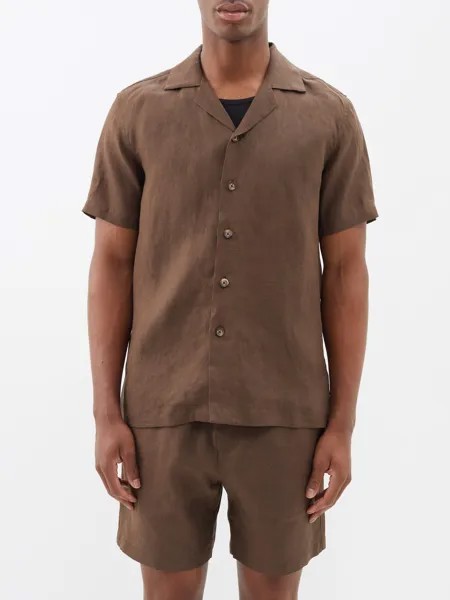 Льняная рубашка с короткими рукавами The Resort Co, коричневый