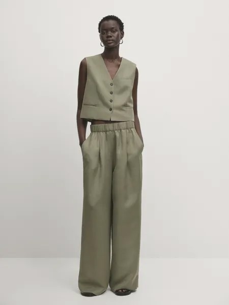 Короткий коордный жилет Massimo Dutti, хаки