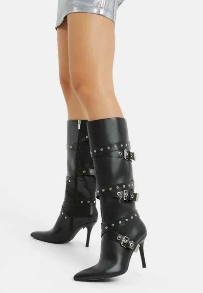 Техасские/байкерские ботинки Studded Strappy Stiletto Bershka, черный