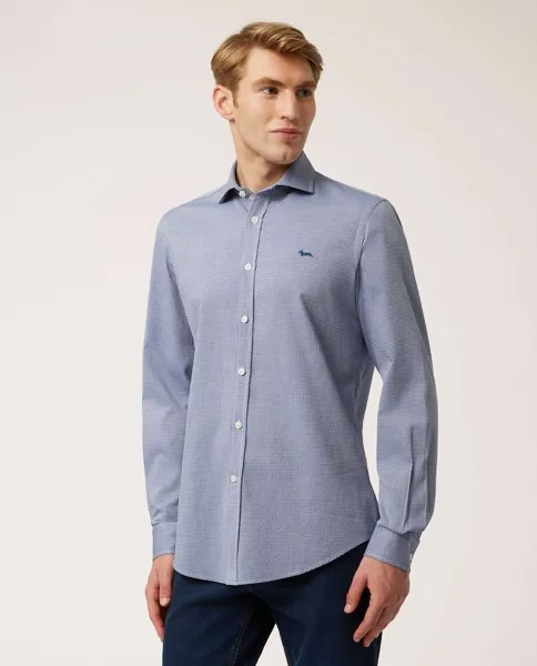 Узкая мужская рубашка с микропринтом голубого цвета Harmont&Blaine, светло-синий