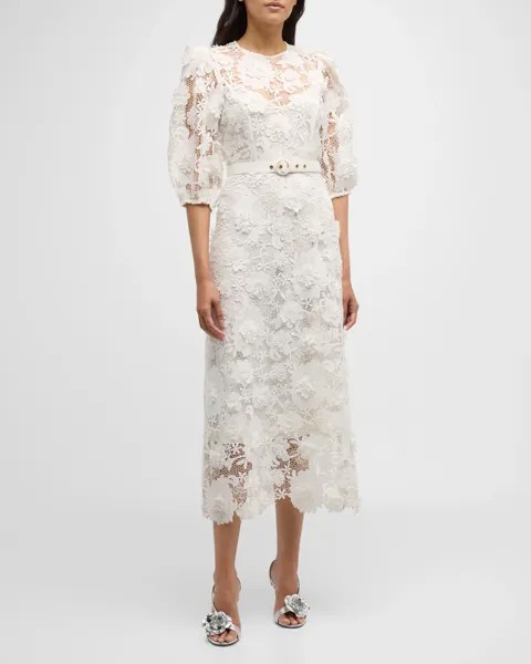 Платье Halliday с кружевным цветком Zimmermann, цвет Ivory