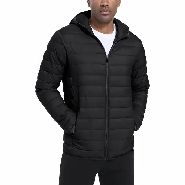 Утепленная легкая куртка с капюшоном Tacvasen Puffer Water-Repellent Windbreaker, черный