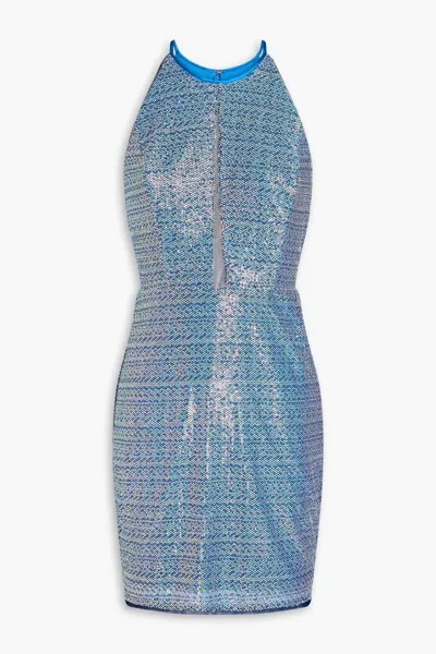 Платье мини из тюля с пайетками Aidan Mattox, синий