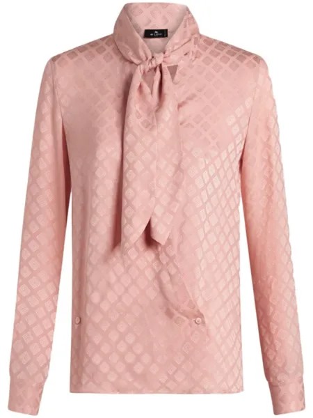 ETRO рубашка с воротником-шарфом из шелкового жаккарда, розовый