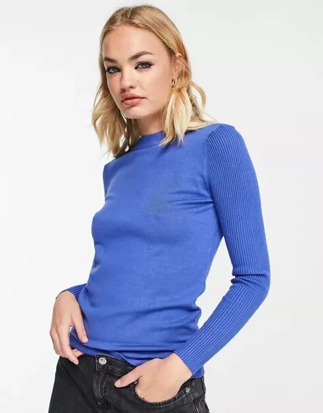 Классический синий свитер с круглым вырезом от Gianni Feraud