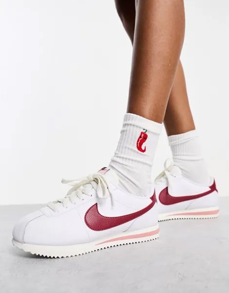 Nike – Cortez – Бело-красная кожаная спортивная обувь