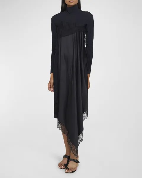 Кружевное комбинированное платье миди с водолазкой MM6 Maison Margiela