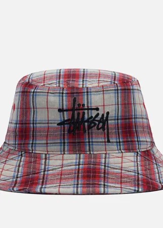 Панама Stussy Madras Plaid Big Logo, цвет красный, размер L-XL