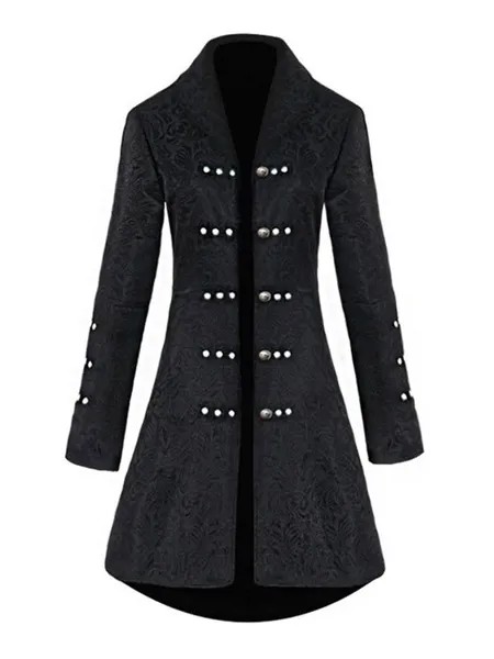 Milanoo Black Retro Costumes Women's Overcoat Jacquard Double Breasted Coat