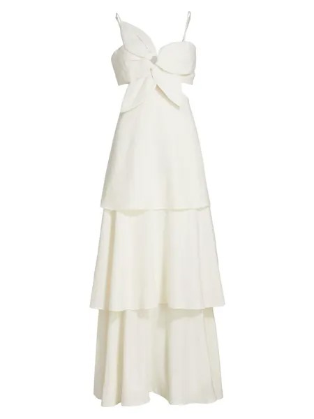 Ярусное платье макси с цветочным принтом Farm Rio, белый