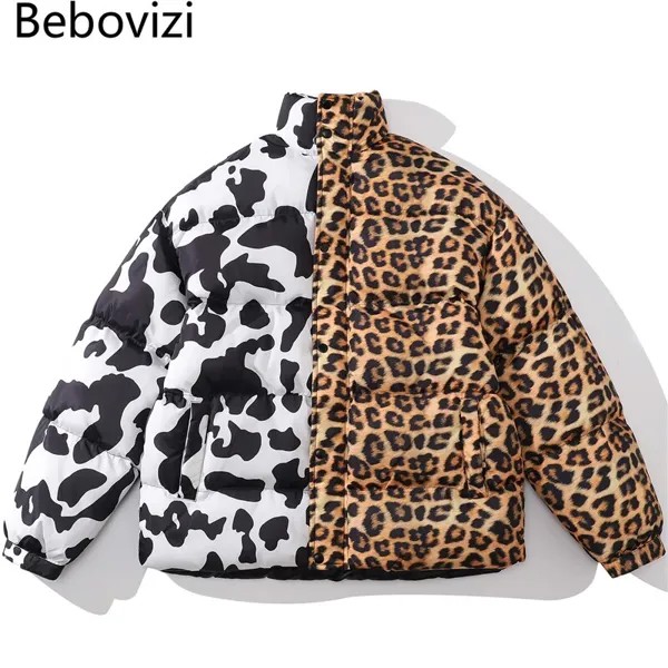Модная камуфляжная куртка в стиле хип-хоп с леопардовым принтом, парка в стиле пэчворк, ветровка, Мужская Уличная одежда в стиле Харадзюку, з...