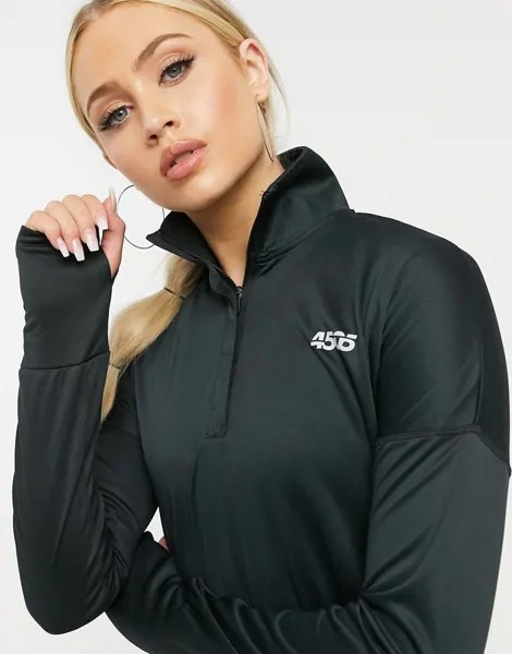 Лонгслив с короткой молнией 1/4 и логотипом ASOS 4505-Черный цвет