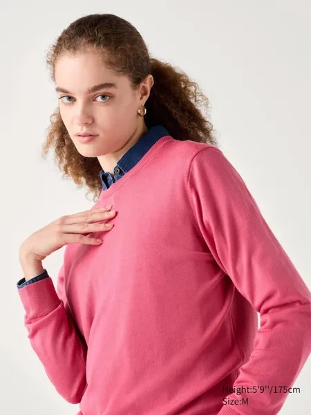 Джемпер с круглым вырезом из мериноса Uniqlo, розовый