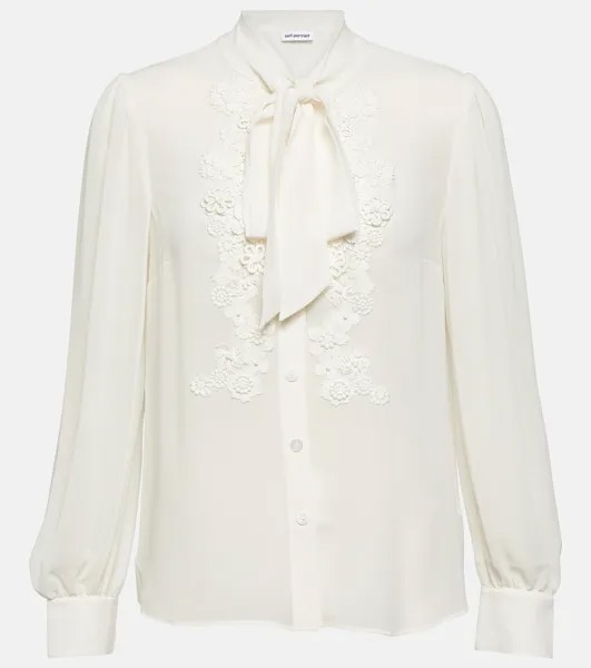 Шифоновая блузка с кружевной отделкой Self-Portrait, белый