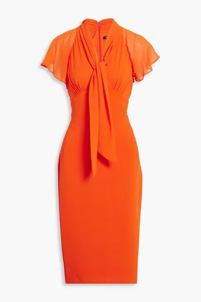 Платье миди из шифона и крепа с завязками на воротнике BADGLEY MISCHKA, оранжевый