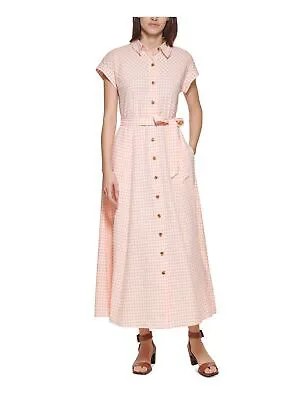 Женское розовое платье-рубашка CALVIN KLEIN с поясом и поясом без подкладки, длина до колен, рукав «летучая мышь» 8