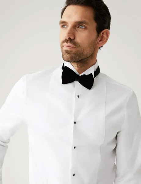 Облегающая вечерняя рубашка из чистого хлопка с легкой глажкой Marks & Spencer, белый