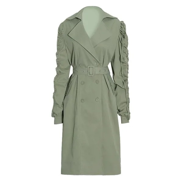 2022 Для женщин новое весеннее двубортное пальто талии длинный плащ пальто с грибовидной кромкой, мужское дизайнерское пальто с оборками дли...