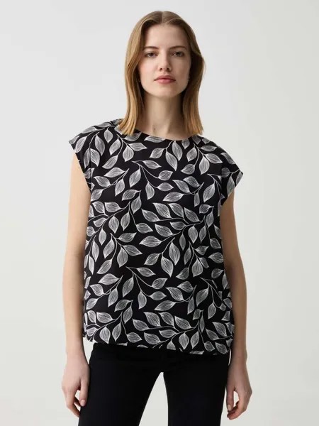Атласная блузка с короткими рукавами Ovs, цвет white/black