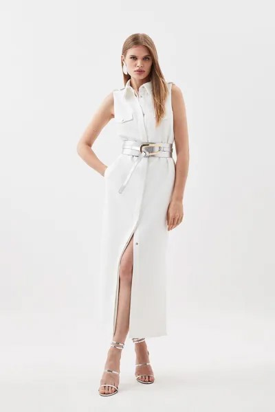 Компактное миди-платье-рубашка приталенного кроя из эластичной ткани Karen Millen, белый