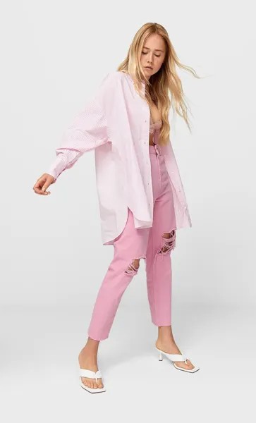 Stradivarius Рубашка Объемного Кроя Из Поплина Ярко-Розовый M