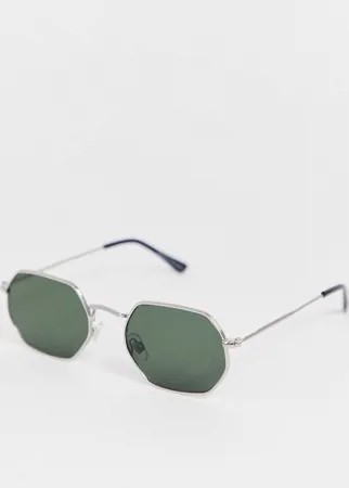 Солнцезащитные очки в шестигранной оправе серебристого цвета Bershka-Серебряный