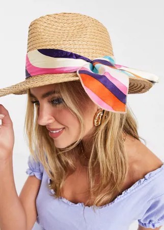 Солнцезащитная соломенная шляпа-федора с радужной лентой Boardmans-Нейтральный